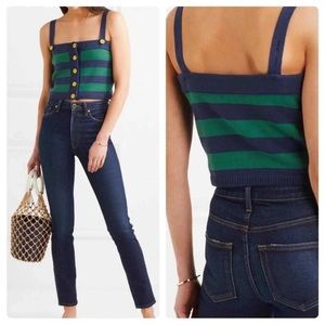 STAUD Green and Blue Striped Crop Top